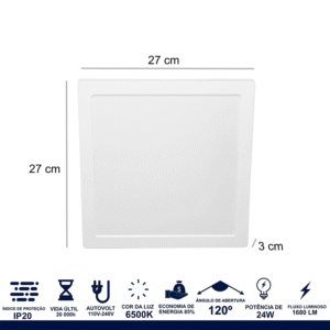 Painel Led Luminária Lys 24w Quadrado Sobrepor 6500K - Imagem 4